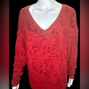 ATHLETA SOFT Red Coaster Luxe V-Neck Paisley Sweatshirt Long Sleeve | Size Large